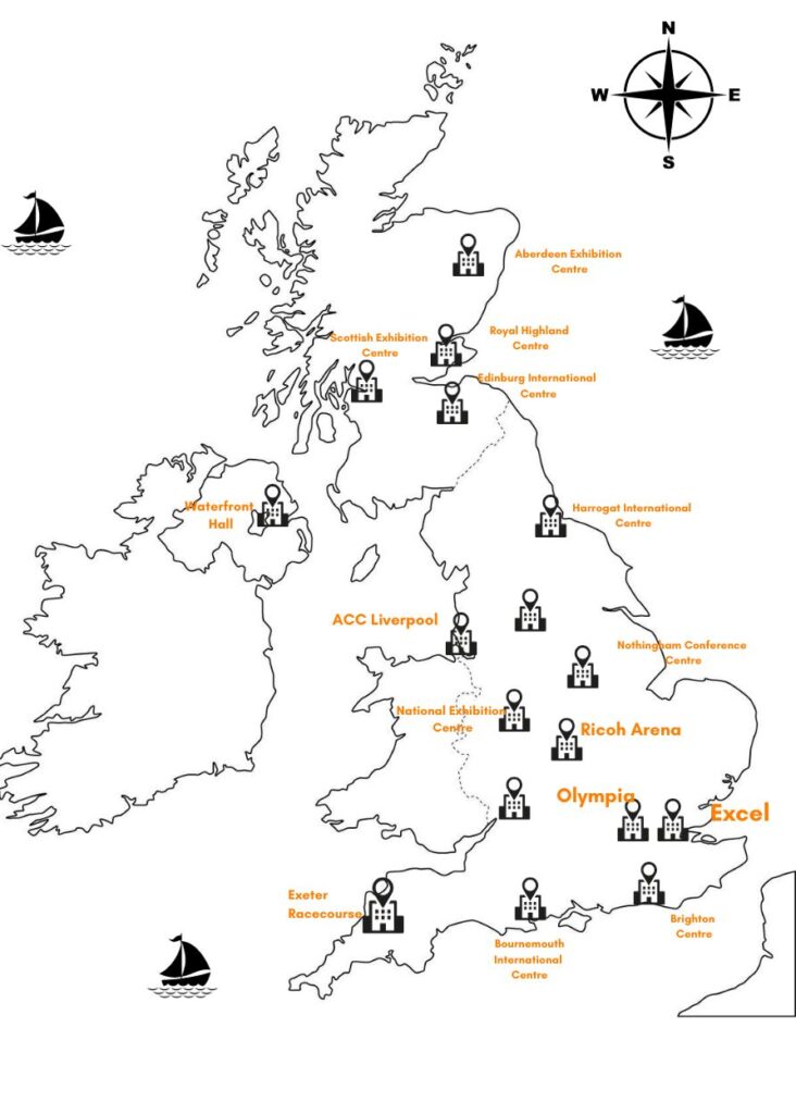 UK exhibition venues map